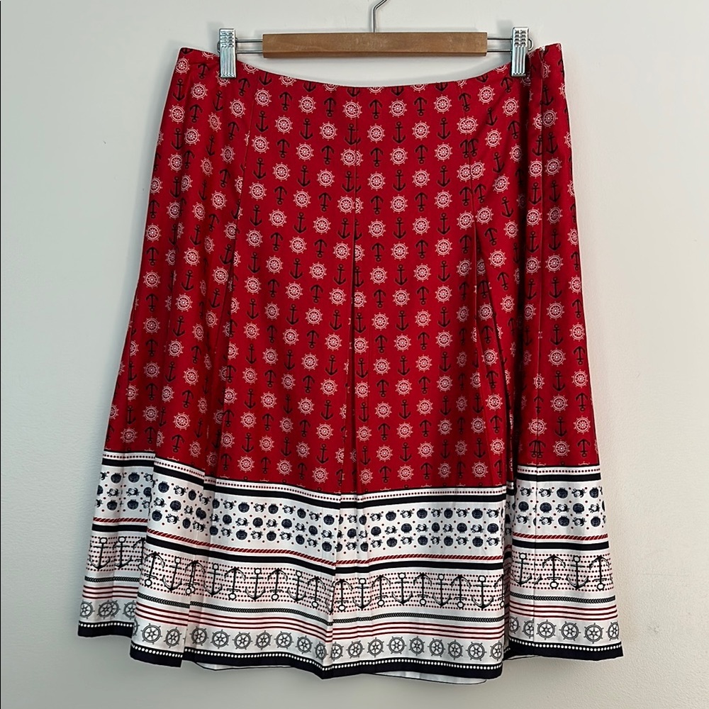 Red Patterned A-Line Skirt